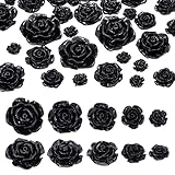PH PandaHall 60pcs Resin Rose Beads, 5 Size Halloween Black Rose Cabochons Flatback Flower Charms with No Hole Opaque Flower Cabochons for Sunglasses Jewelry Making Shoe Hair Clip Home Decor
