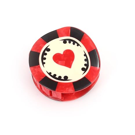 Personalized Acetate Chip Hair Claw Clip with Las Vegas Gaming Chip Design, Red and Black, 1 Piece