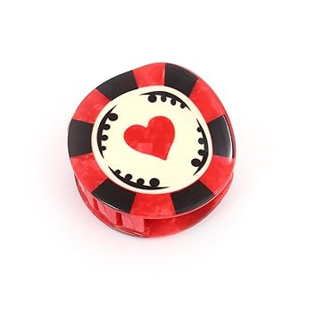 Personalized Acetate Chip Hair Claw Clip with Las Vegas Gaming Chip Design, Red and Black, 1 Piece