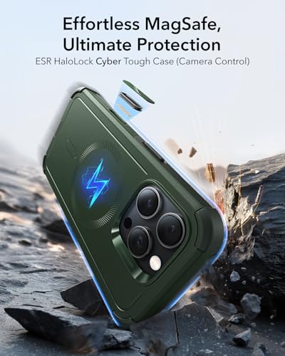 Image of ESR for iPhone 16 Pro Phone Case, 23ft Military-Grade Drop Protection, Shock-Absorbing Rugged Cover, MagSafe Accessories Compatible, Cyber Series, Army Green