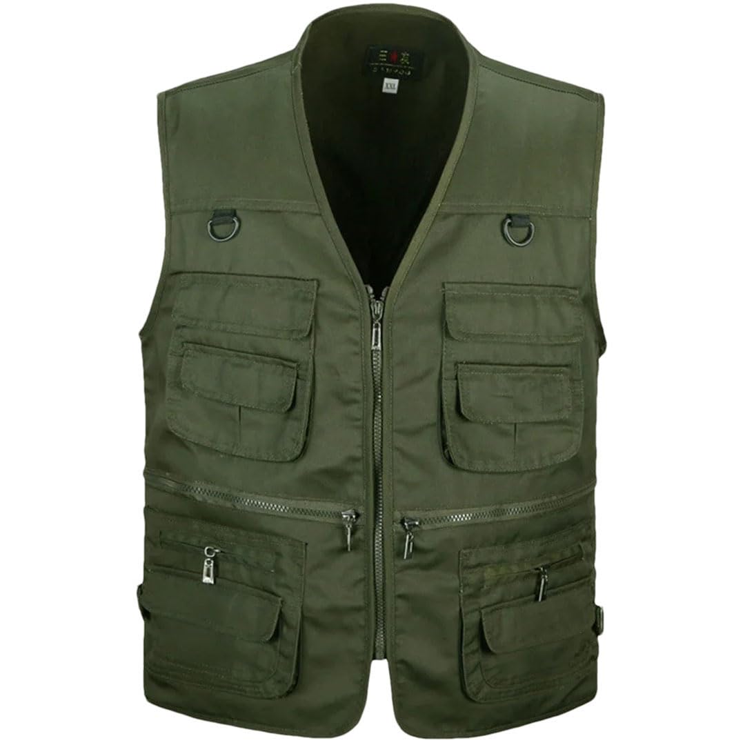 Chaleco de pesca para hombre, para primavera, otoño, exteriores, con múltiples bolsillos, sin mangas, táctico, para caza, senderismo, viajes
