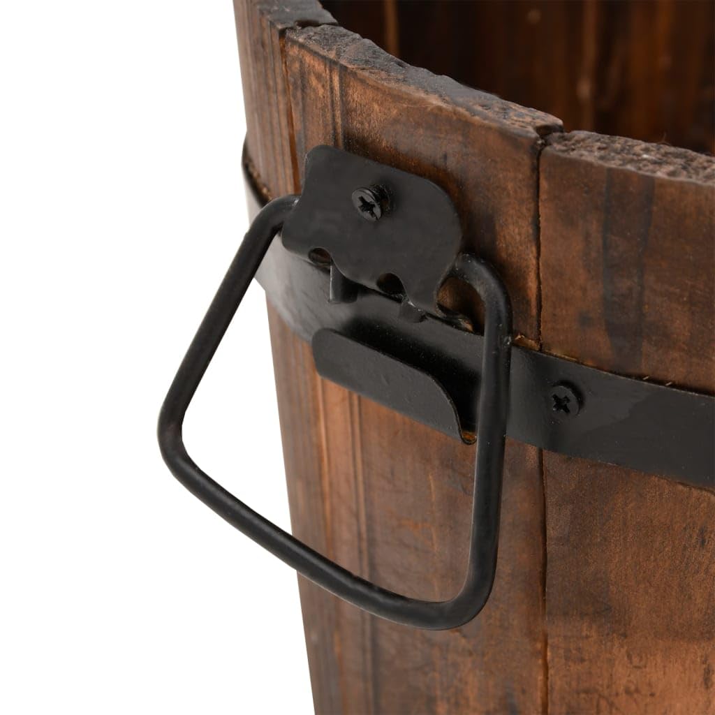 Set di 3 secchi in legno massiccio di abete con foro di drenaggio e manici in metallo, vaso per piante ed erbe aromatiche