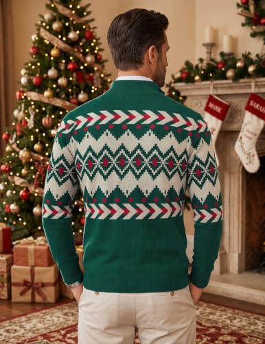 Image of COOFANDY Men Ugly Christmas Sweater Pullover Quarter Zip Snowflake Sweater