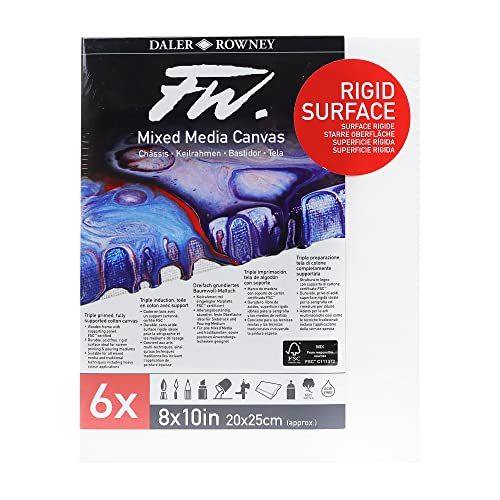 Daler-Rowney FW 8 x 10in White Stretched Canvas, Medium Grain, 10mm Deep, 6 Pack, Ideal for Professional Artists & Students