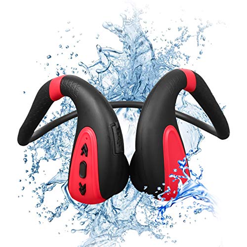 Hueso Conducci�n Bluetooth Auriculares Nataci�n Players MP3 Auriculares inal�mbricos IPX8 Impermeable Auriculares Deportivos Inal�mbricos con Memoria 8G Reproductor MP3 (Rojo)