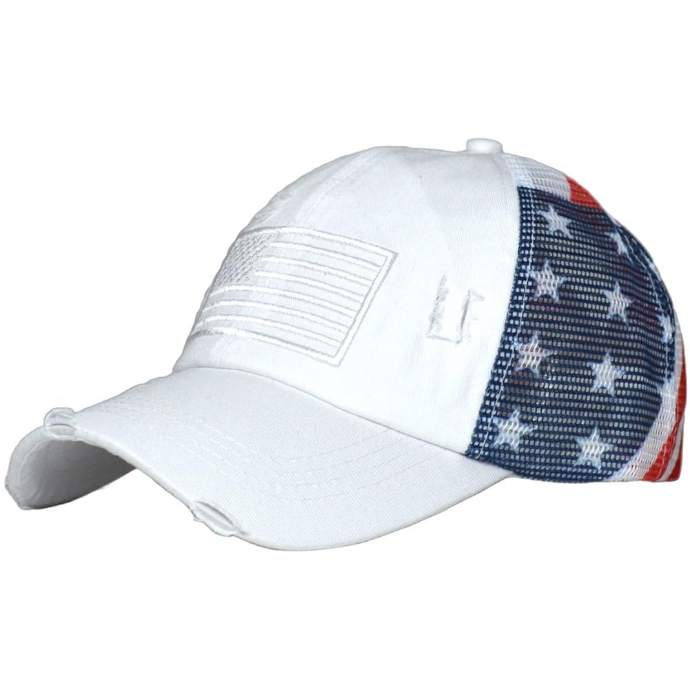 Sslvya American Flag Baseball Hats for Men Women, Adjustable Usa Trucker Hat Mesh Baseball Cap for Outdoor Travel