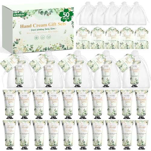 50 Pack Bulk Hand Cream Gifts Sets, Wedding Party Favors, Bridal Shower Gifts and Baby Shower Party Favors for Guests with Organza Bag and Thank You Card, Bulk Thank You Gifts for Women(Eucalyptus)