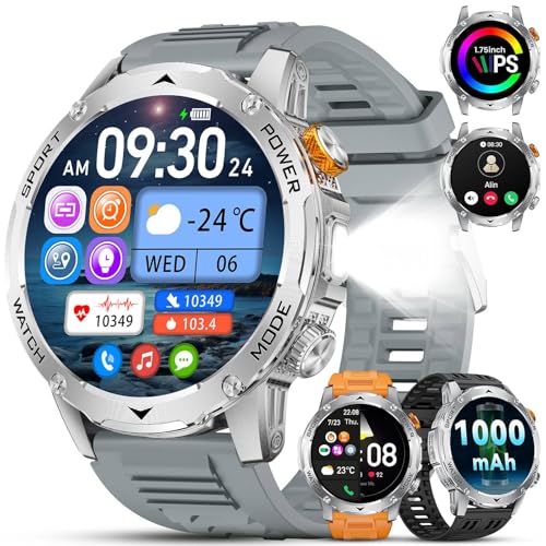 Reloj Inteligente Hombre Militar 1000mAh/LED Linterna/5ATM Impermeable/3 Correas/1.75 Reloj Inteligente Hombre Militar 1000mAh/LED Linterna/5ATM Impermeable/3 Correas/1.75