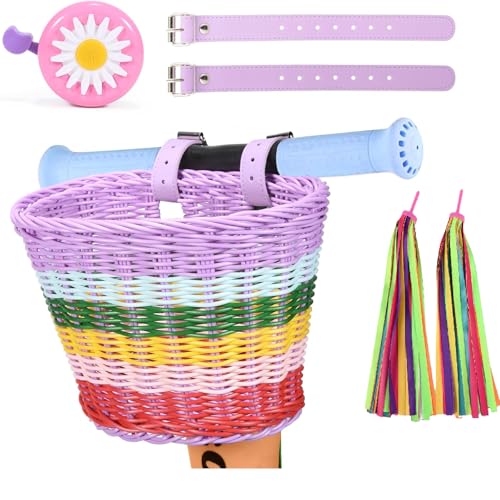 SVNR Bunter Kinder-Fahrradkorb-Set mit Glocke