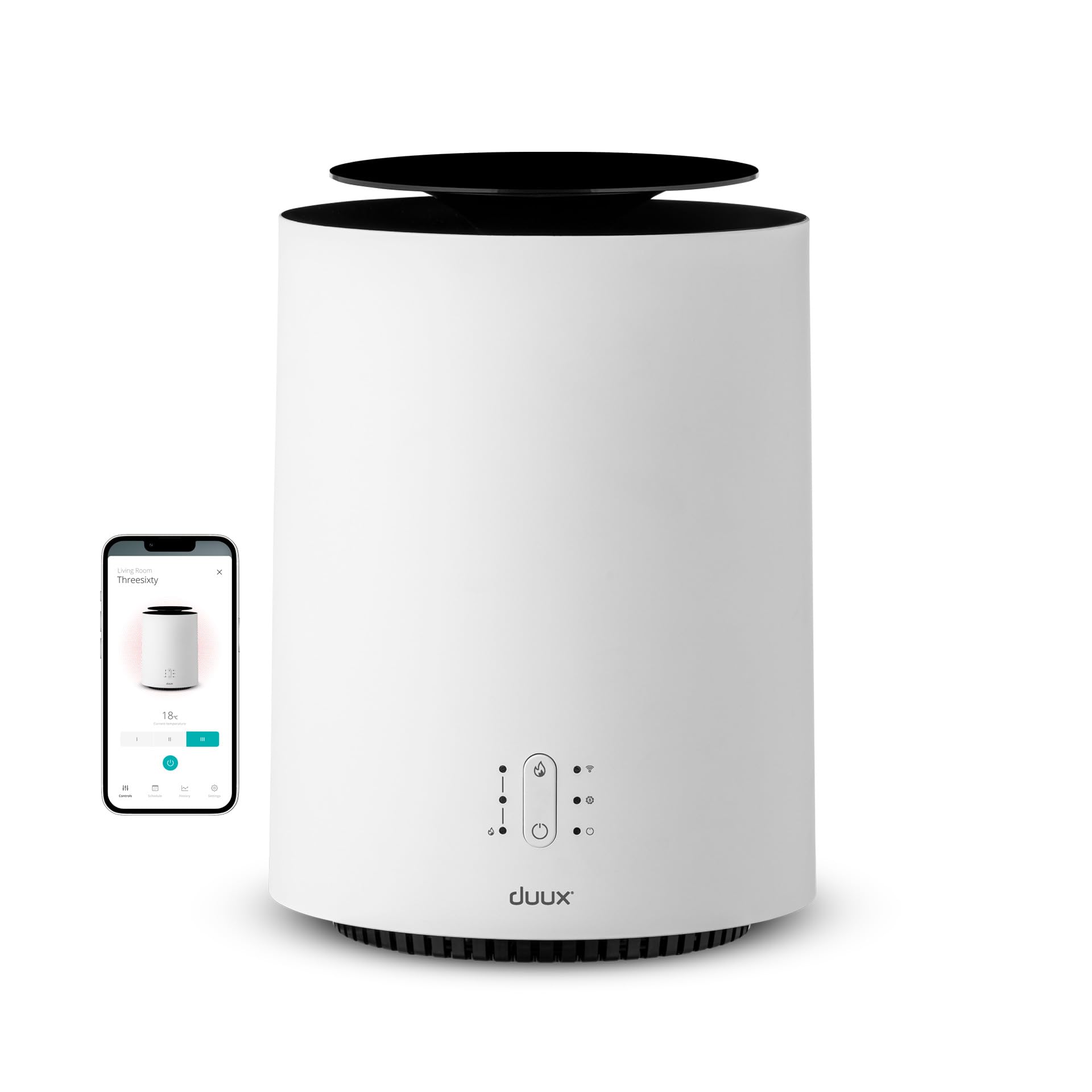Duux Threesixty 2 Smart Ceramic Fan Heater - 360° with 1800 Watt & 3 Power Levels - Energy Saving with Intelligent Control - (White)