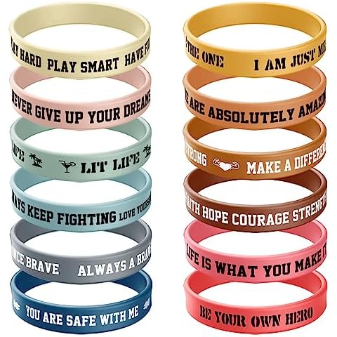 ZIQON 12 Pcs Inspirational Rubber Bracelet Motivational Quote Silicone Bracelets Colored Inspirational Wristbands Stretch Unisex Wristbands for Women Men Gifts (Fresh) Cover
