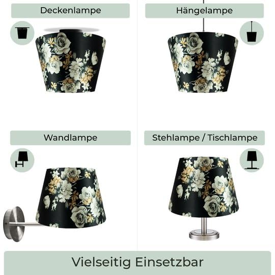 Wogati® Premium Lampenschirm | Größe: XL | ØU:30cm | Farbe: Floral | E14/E27 | konisch | Baumwolle | für Stehlampen, Hängelampen, Tischlampen, Deckenlampen