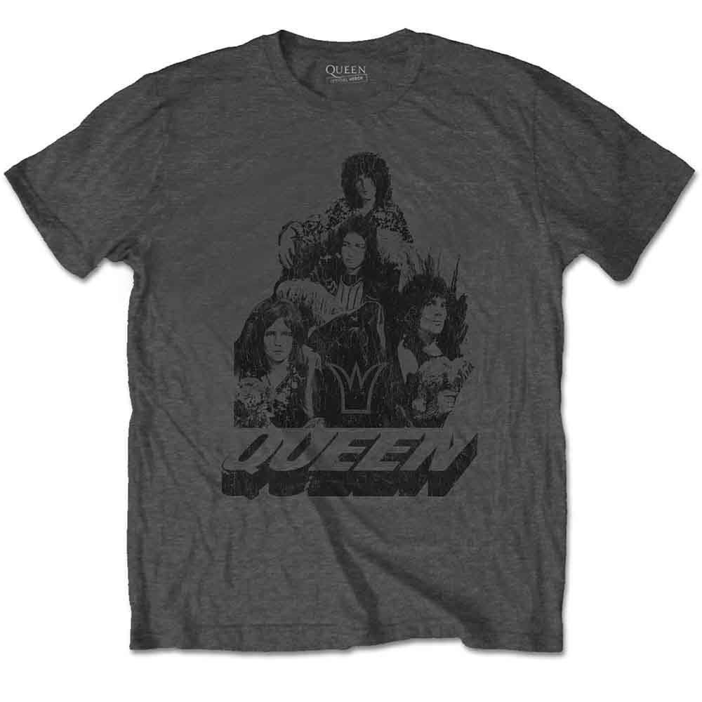 Queen T Shirt 70s Photo Vintage Band Logo Official Charcoal Grey L