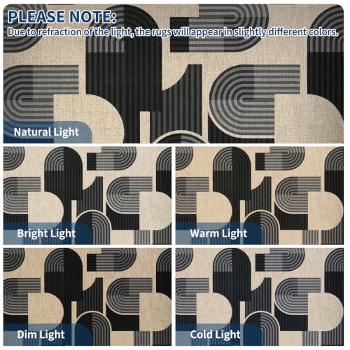 Garvee 5x7 Easy Jute Washable Area Rug Non-Slip Geometric Rug Black by Garvee - Used condition - Image 8