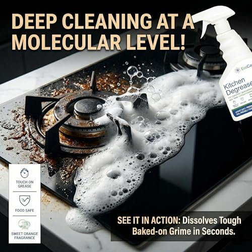 Image of EcoCare 2 Pack Kitchen Cleaner Degreaser | Food-Grade Cleaning Non Toxic Formula For Tough Grease & Burnt Grill | Remove Stains on Steel, Copper, Counter Tops, Appliances Walls & Cabinets 400ML
