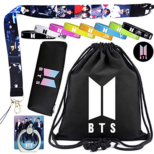 Alikpop BTS Army Bag Sets,BTS Backpack Girls Lanyards Phone Ring Bracelet Pencil Box (Army Backpack)