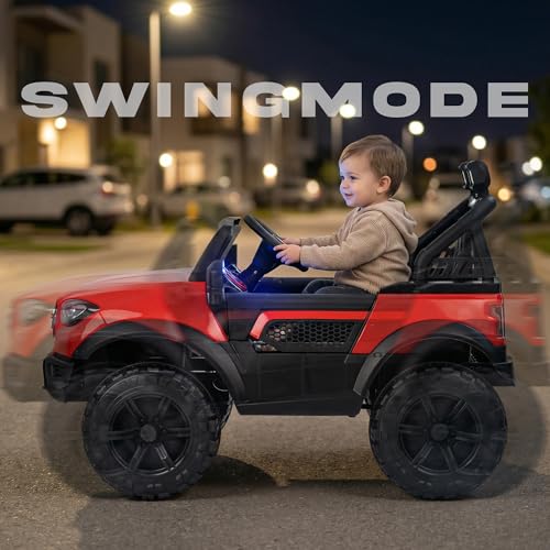 Image of Baybee BeastX Battery Operated Jeep for Kids with Parental Control | Baby Ride On Electric Car with RGB Lights, Music & Swing Mode | Rechargeable Battery Car for Kids 2 to 6 Years (Red)