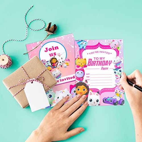 Gabby's Dollhouse Uitnodigingskaarten voor kinderen, 24 stuks dollhouse uitnodigingen, kleur feest, uitnodigingskaart… - Image 4