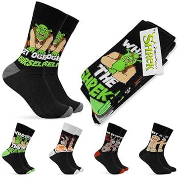 Shrek Calzini Uomo Divertenti Pacco da 5 Calze Fantasia Simpatiche Colorate Regalo Uomo Ragazzo Simpatico Taglia 40-46
