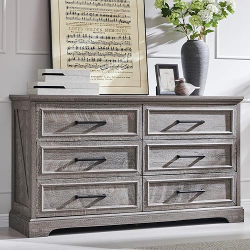 ACCOHOHO Farmhouse 6 Drawer Dresser for Bedroom, 52 Inch Wide