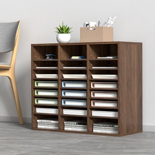 VEVOR 24-Compartment Office Mailbox, Adjustable Shelves, Wood Literature Sorter 29x12x24.4 inches – Ideal for Office, Home, Classroom, Mailrooms Organization – EPA Certified (Brown)
