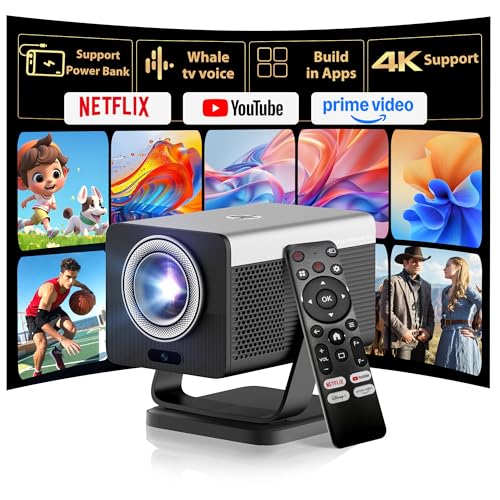 HP MC450 Smart Mini Portable Projector with WiFi & Bluetooth, Official Licensed Apps, Short Throw Projector with 4K Support, Voice Control, USB-C, Movie Projector for Bedroom & Outdoor