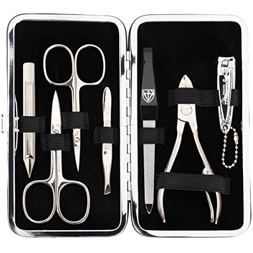 'Tres Espadas Kit de cuidado de uñas 'Marsala 7 piezas Set – Clavo Set – Neceser Viaje de manicura y pedicura estuche con handgefertigten Acero Instrumentos en Marca de calidad – Exclusivo set de manicura de elegante funda de piel artificial rojo, incluye caja de regalo, gamuza de limpieza de microfibra y Info folleto para el cuidado (000064)