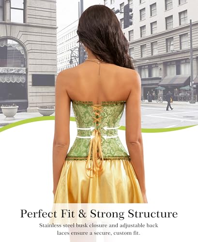 Vrapo Light Green Corset Top for Women | Overbust Lace Up Waist Cincher Shapewear Lingerie - Size XS - 3