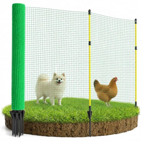 Filet à poule et clôture amovible en nylon vert – 90 cm x 15 m, 9...