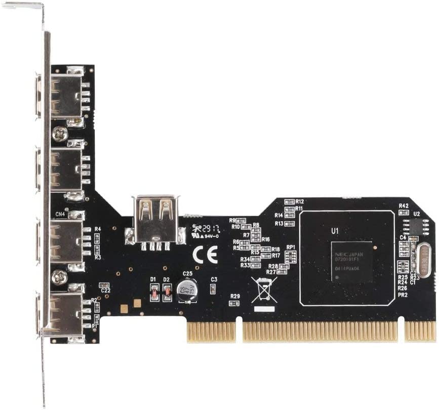 Qnine-USB 2.0 Internal PCI Card, 5 Ports for USB 2 Controller (4 External and 1 Internal), high Speed 480 Mbps for Desktop