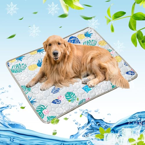 Bocguy Kühlmatte Hund, 100x70cm Kühldecke Hund, Kühlmatte für Große Hunde Katze, Selbstkühlende Hundematte, Hundedecke Sommer für Haustiere für Zuhause Unterwegs Oder im Auto(Gray - Regenwald)