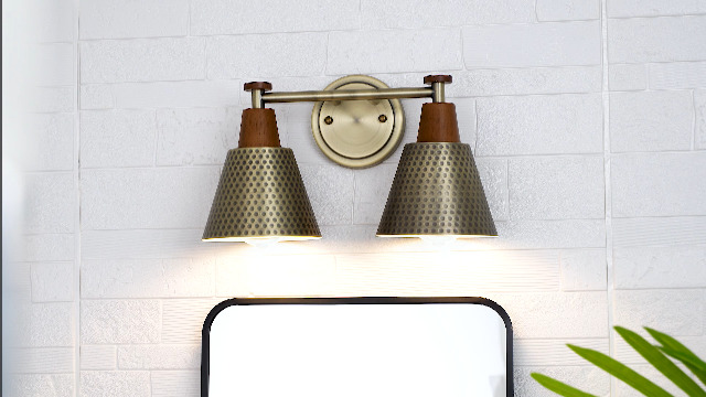 Image of FEMILA Bathroom Light Fixtures, 2-Light Bathroom Vanity Lights Over Mirror, Antique Gold Wall Sconces, Hammered Metal Shade, 4FG59B-2W BG
