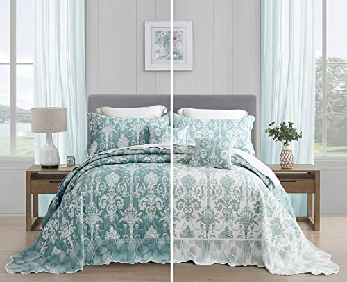 Blythease Oversized King Bedspread 138X122 Extra Wide, Jacquard Matelasse Damask Pattern Design,...