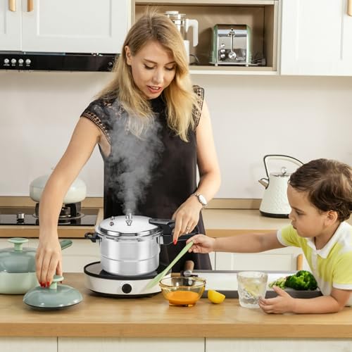 Pressure Cooker – 5 litri pressure Cookware with Steamer Insert | Cooking Pot, alluminio lega Cookware for Poultry Meat Vegetable Seafood Kitchen Cook Restaurant - immagine 5