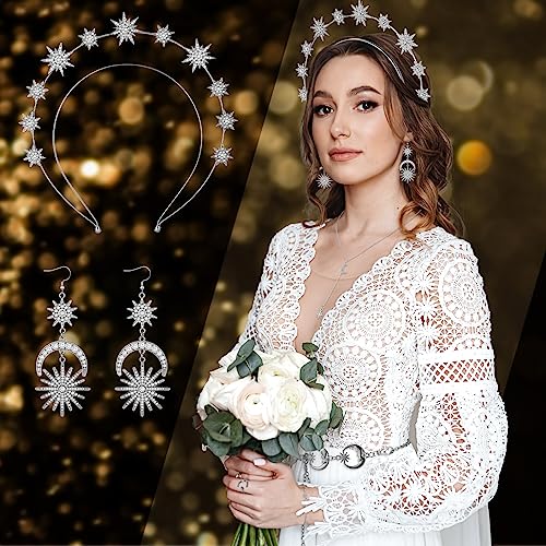 Glenmal 6 Pcs Halloween Crown Moon Star Headband Celestial Earrings Belt Jewelry for Wedding Moon Goddess Costume Accessories 6