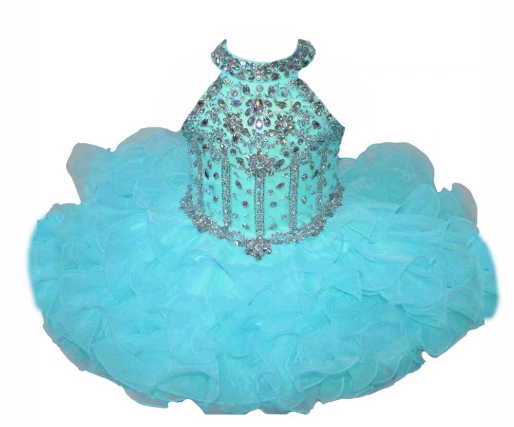 Mollybridal Oganza Ball Gowns Infant Short Mini Quinceanera Prom Bridesmaid Dresses for Little Girl Ruffles Beaded Sequins Infant Sky Blue 7