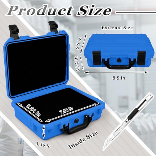 Image of Relaxweex 1 Pcs Waterproof Hard Case with DIY Customizable Foam Insert Portable Protective Case with Knife for Camera Drones Equipments Tools Test Instruments(Blue,8.5 x 6.5 x 3.7 Inch)