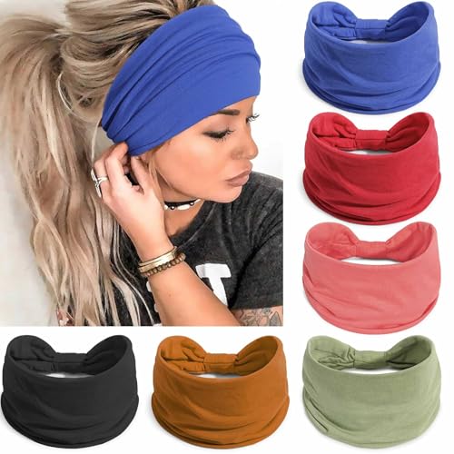 Image of Awumbuk Wide Headbands for Women Knotted No Slip Head Bands Soft Turban Headband Hair Accessories Boho African Solid Color Head Wraps for Women Yoga Workout (Brown)