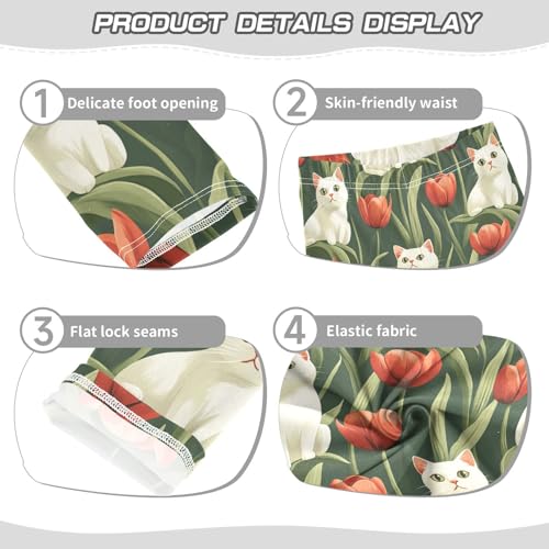 Girls Leggings White Cats Flower Soft Toddler Leggings for Girls Kids Pants Size 4T-10T3