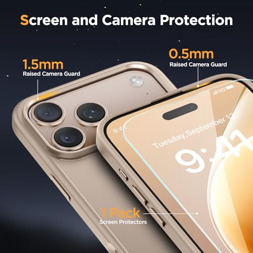 Image of Miracase for iPhone 17 Pro Max Case with Screen Protector [Compatible with MagSafe] Slim Thin Phone Case Military-Grade Protected for 17 ProMax Cover Bumper 6.9 inch, Khaki Gold