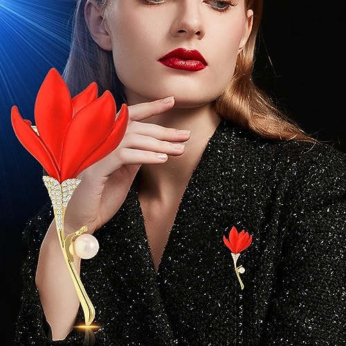 Image of Flower Floral Pearl Brooch Rhinestone Crystal Brooch Leaf Bouquet Brooch Pin Fashion Dress Accessories Birthday Graduation Jewelry Gift For Women