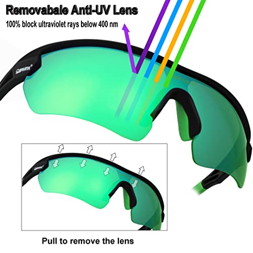 OUTDOORSPARTA Sports Sunglasses(3. Black Frame, Full Lens Green), 3. Black Frame, Full Lens Mirrored Green - Image 3