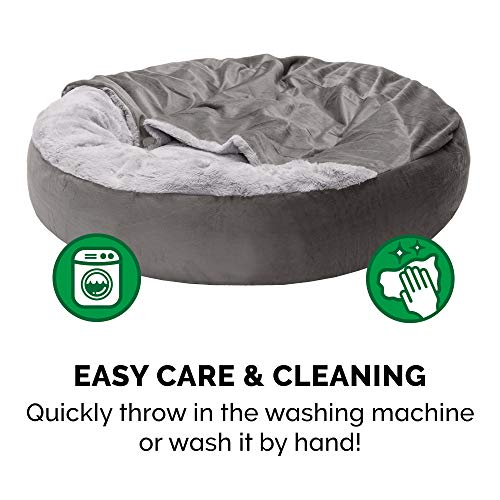 Furhaven 27" Round Calming Donut Dog Bed For Medium/Small Dogs, Washable, For Dogs Up To 45 Lbs - Plush Velvet Waves Hooded Donut Bed - Dark Gray, Medium #TOP6