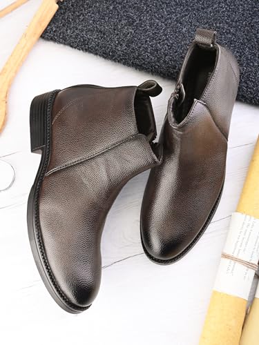 Image of STANPHORD Men Chelsea Ankle Boots | PU Zip Closure | Solid High-Top Casual Semi-Formal | Cushioned Insole | Office Outdoor Travel Wear (TPSL S16)