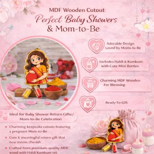 Image of CraftVatika Baby shower Haldi Kumkum Return Gifts in Bulk Festive Decor, Pasupu Haldi Bottle Mom To Be Cutout, Thamboolam Return Gifts for Wedding Pooja, Navratri Gift for Family and Friends (15 Pcs)