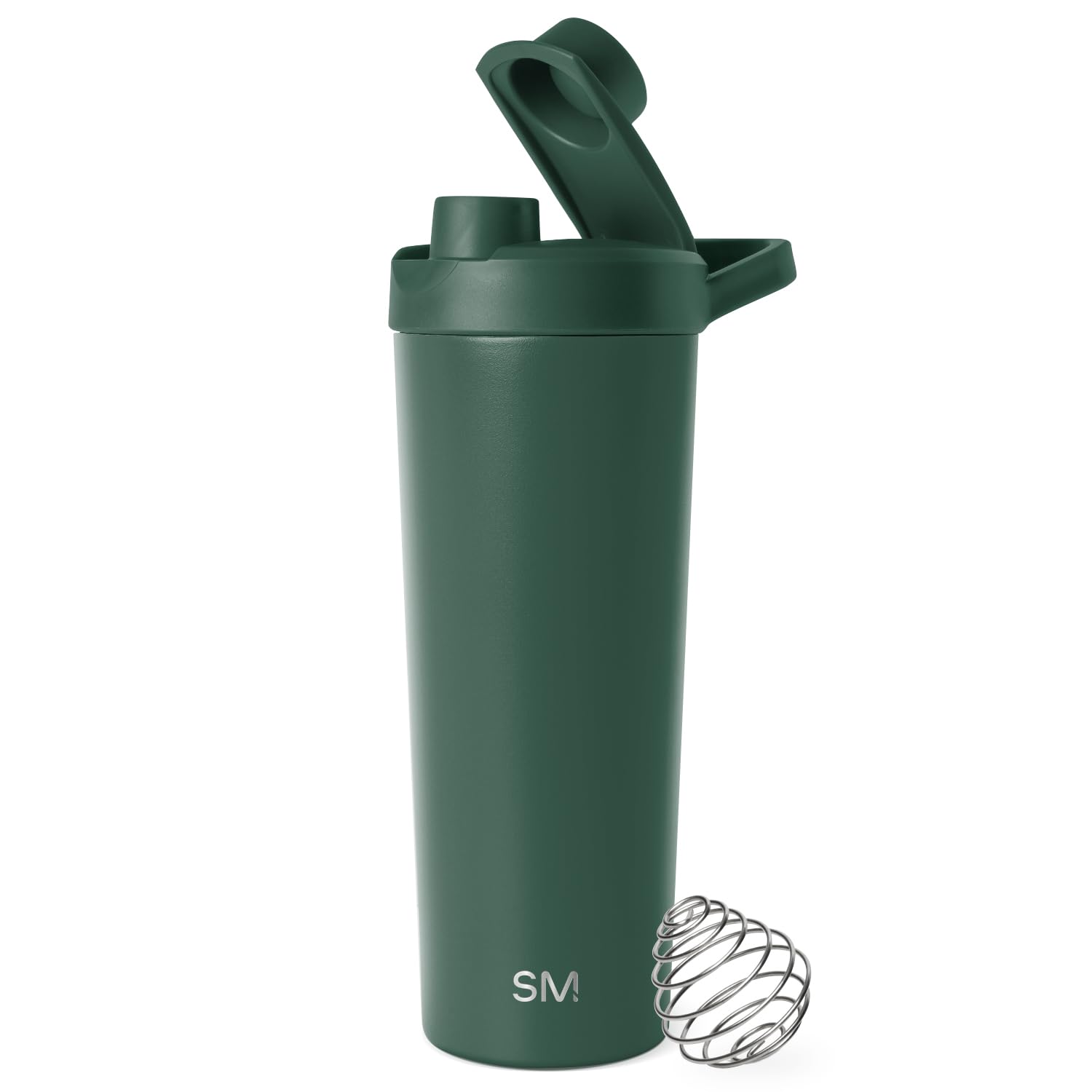 simple modern stainless steel shaker bottle with ball 24oz | metal insulated cup for protein mixes, shakes and pre workout | rally collection | forest