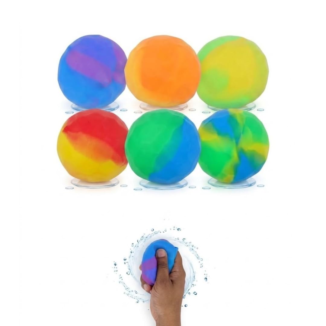 TC Toys - Reusable Water Balloons for Kids - 6 Pack Quick Fill Self Sealing Silicone Water Bombs - Eco-Friendly Refillable Splash Balls for Swimming Pool, Beach & Outdoor Garden Games