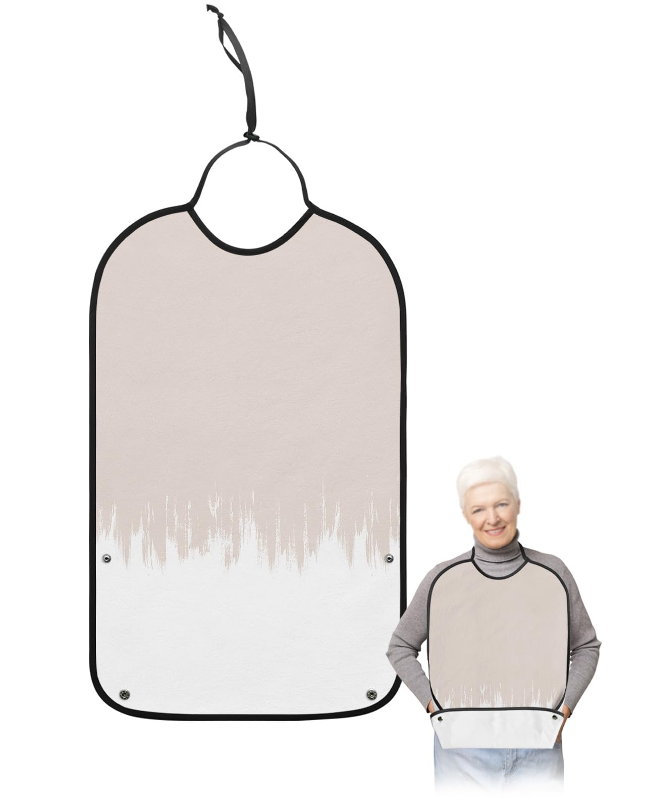 LEOKOTI Pink Paint Smear Adult Bibs for Eating, Waterproof Bibs with Food Catcher & Adjustable Snap Closure, Popular Color Abstract Art Washable Clothing Protectors Adult Bibs for Elderly Women/Men