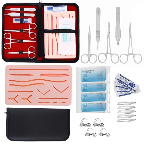 Suture Practice pad for Students Traning Manual & Carryall Case Reusable Mesh Pre Cut- 14 Wounds Silicone Skin Suture Pad with kit- for Education Use Only (9)