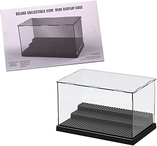 Display case for Minifigures Action Figures,3 Steps Acrylic Display Case for Figure Display Pop Figure,Display case for Figure Collectibles,Display Box Storage Gifts for Children,10x6x5.4 Inch(Black)